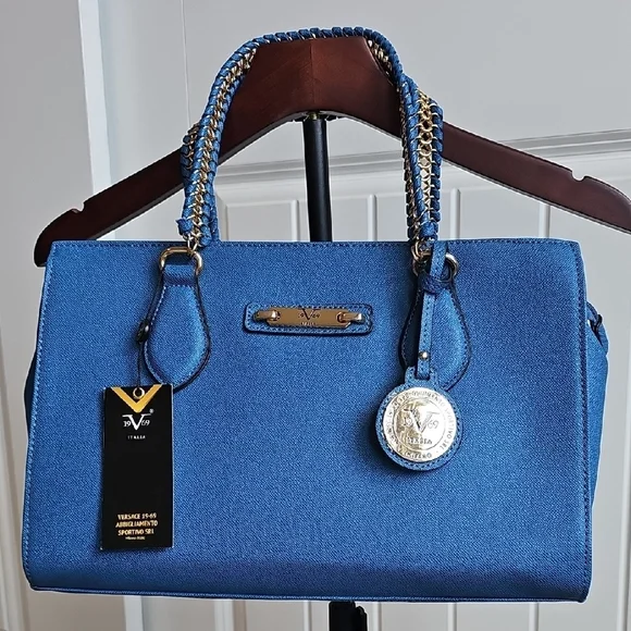 NWT Versace 19v69 Italia Electric Blue Satchel Bag With Crossbody Strap - Picture 6 of 12